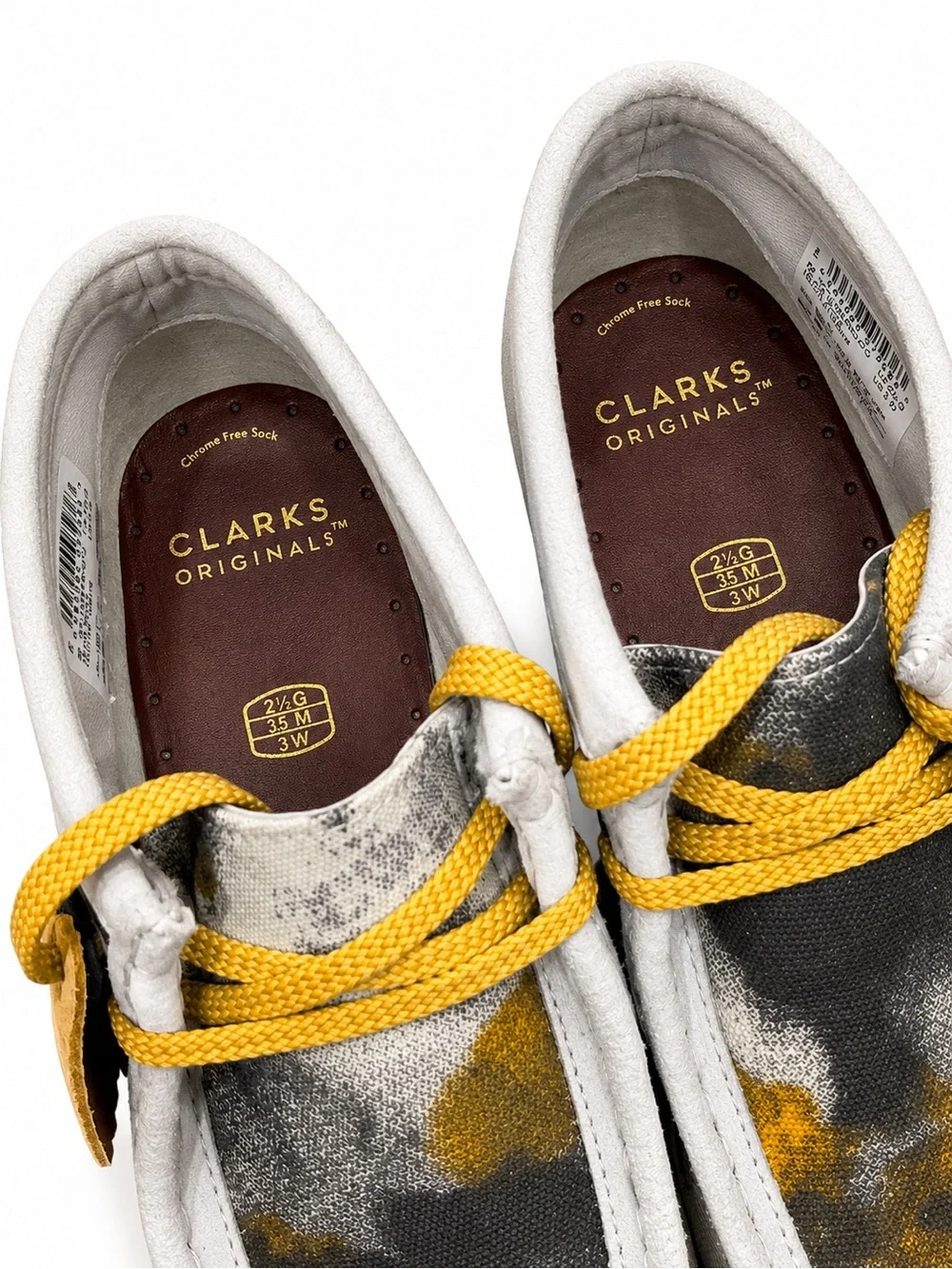 👞💛 Clarks Originals Wallabee Boots Gray/Yellow Abstract Print | Kids 3Y | NWT